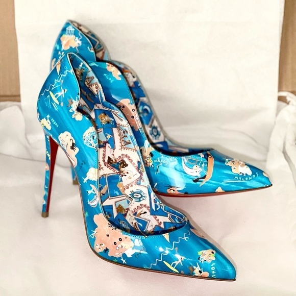 Christian Louboutin Hot Chick pumps 100mm patent blue Greek Odyssey EU37.5 - Picture 9 of 14